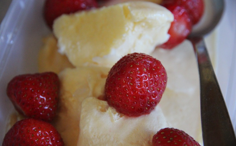 So many strawberries… Homemade Vanilla Ice Cream Recipe
